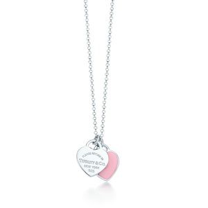 NWT Tiffany Pink Double Heart Tag Pendant necklace